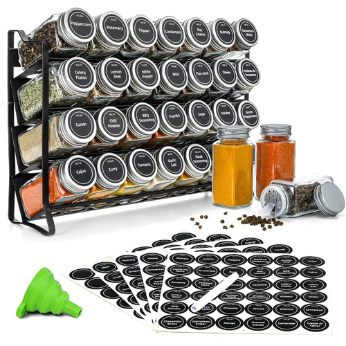 Spice Rack organiser with 28 Spice Jars, Spice Labels, Funnel and Marker for Kitchen Countertop - Main Image
