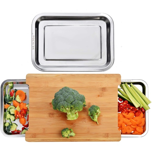 Chopping Board with with 2 Organiser Stainless Steel Trays Containers - Main Image