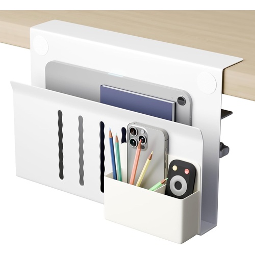 Under Desk Side Laptop Holder Storage with No Drill Cable Management Tray and Pen Storage for Office and Home - Main Image