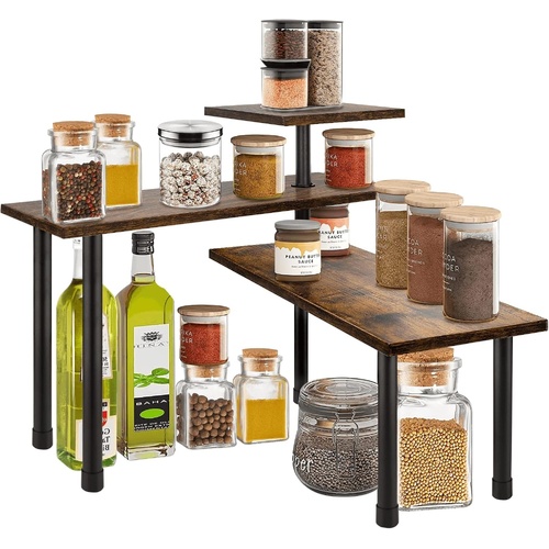 3-Tier Wooden Corner Shelf Kitchen Spice Rack Organiser Home Storage & Organisation - Main Image