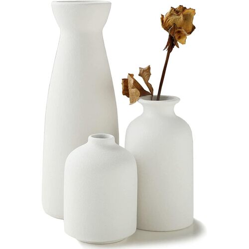 Ceramic Set of 3 Modern White Vases for Home D�cor - Main Image
