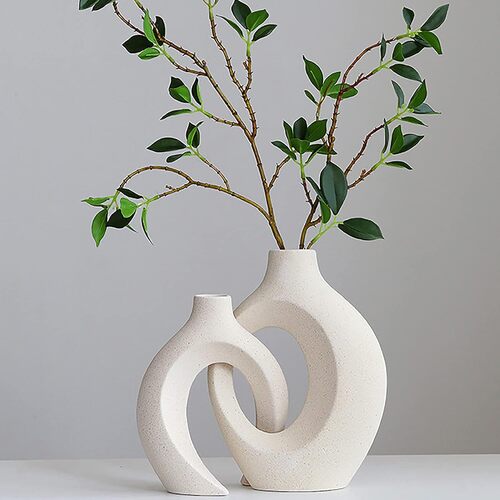 Ceramic Set of 2 Creative White Vases for Home Decor - Main Image