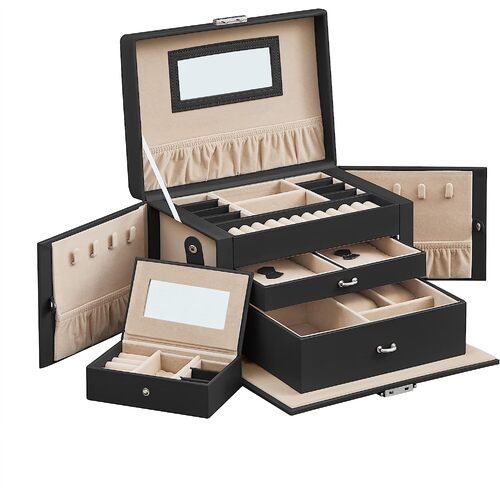 Jewelry Box 3 Layers Organizer Lockable Storage - Main Image