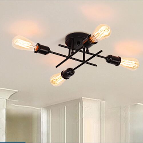 Industrial Semi Flush Mount Chandelier, Black - Main Image