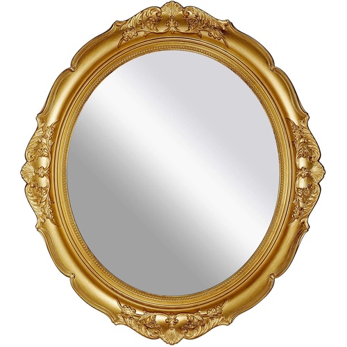 Oval Antique Vintage Hanging Wall Mirror for Bedroom and Livingroom (Gold, 38 x 33 cm) - Main Image