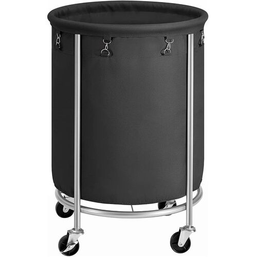 Steel Frame Laundry Basket Wheels, Black - Main Image