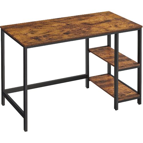 Computer Desk 2 Shelves Rustic, Brown Black - Main Image