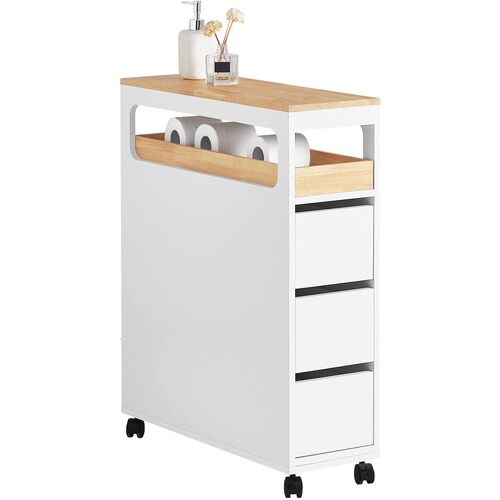 Storage Cart Narrow Cabinet Wheels Tray Drawers - Main Image