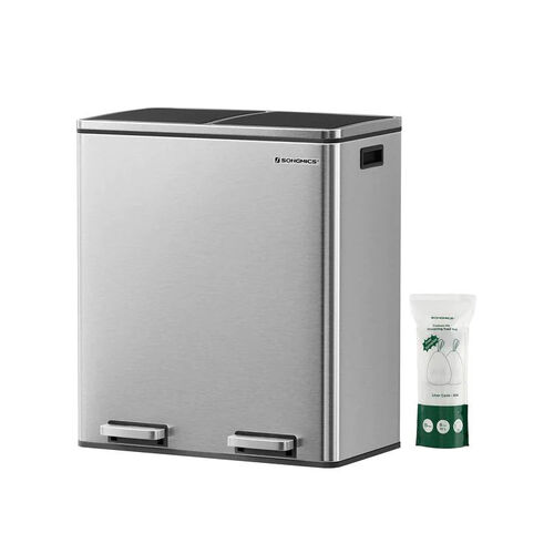 Dual Kitchen Bin, 2 x 30L, Silver - Main Image