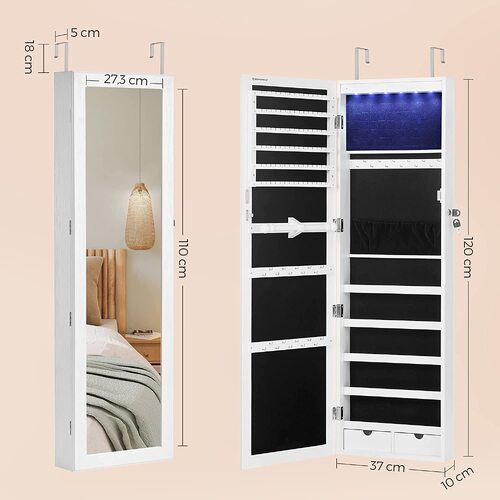 Jewelry Cabinet LED Lights, Mirror Organizer, Rustic Brown - Main Image