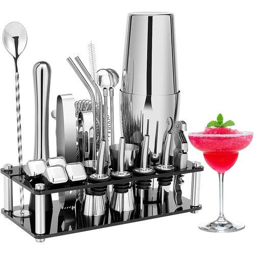 Cocktail Shaker Set Boston 23-Piece Stainless Steel and Professional Bar Tools for Drink Mixing - Main Image