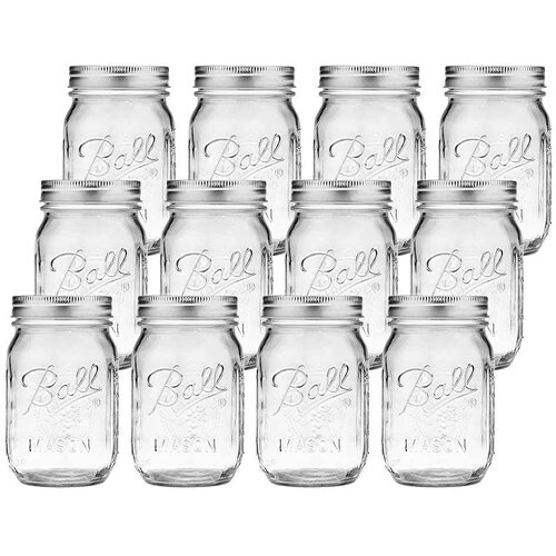 12 Pieces Canning Jars - 480ml Mason Jar Empty Glass Spice Bottles with Airtight Lids and Labels - Main Image