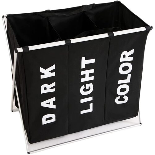 3 in 1 Large 135L Laundry Clothes Hamper Basket with Waterproof bags and Aluminum Frame (Black) - Main Image