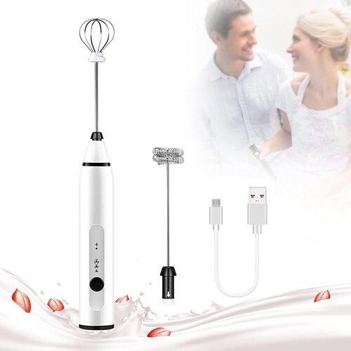Silver Rechargeable Electric Milk Frother Handheld (3 Speeds) - Main Image