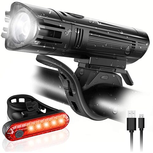 Waterproof Rechargeable LED Bike Lights Set (2000mah Lithium Battery, IPX4, 2 USB Cables) - Main Image