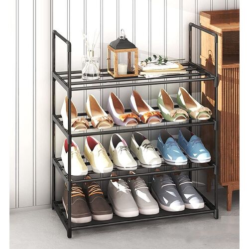 4-Tier Stainless Steel Shoe Rack Storage Organizer to Hold up to 15 Pairs of Shoes (55cm, Black) - Main Image