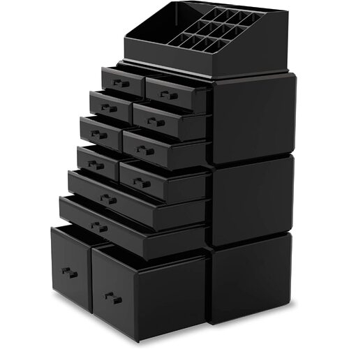 Makeup Cosmetic Organizer Storage with 12 Drawers Display Boxes (Black) - Main Image