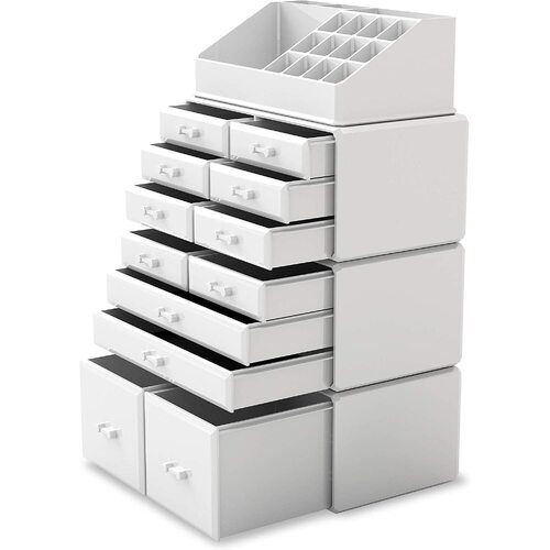 Makeup Cosmetic Organizer Storage with 12 Drawers Display Boxes (White) - Main Image