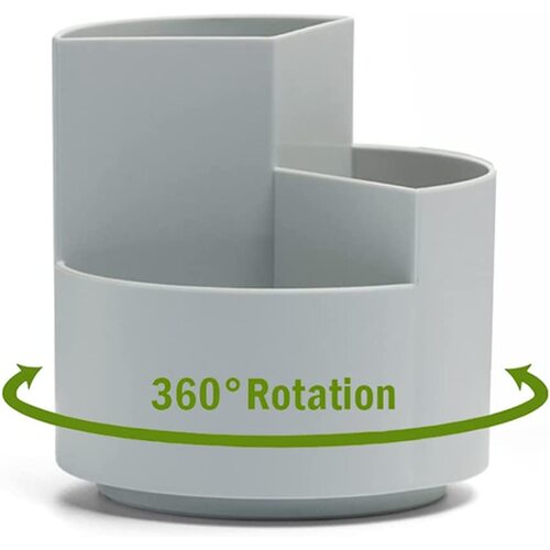 360 degree rotating multi-functional pen holder with 3 separate layer for office desk organiser (Grey) - Main Image