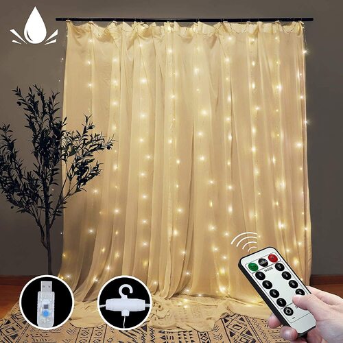 300 LEDs Window Curtain Fairy Lights 8 Modes and Remote Control for Bedroom (Warm White, 300 x 300cm) - Main Image