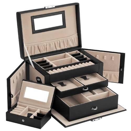Lockable Jewelry Box 3-Tier Display Case - Main Image