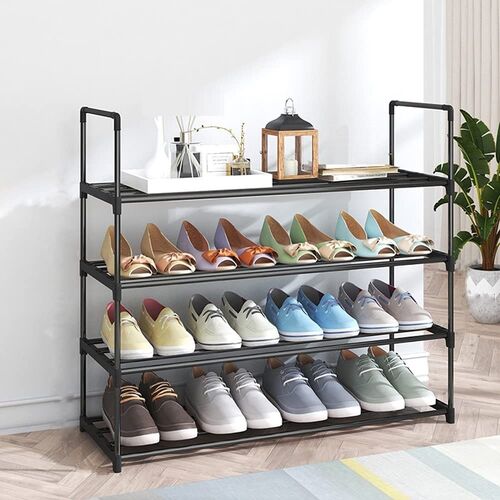 4-Tier Stainless Steel Shoe Rack Storage Organizer to Hold up to 20 Pairs of Shoes (80cm, Black) - Main Image