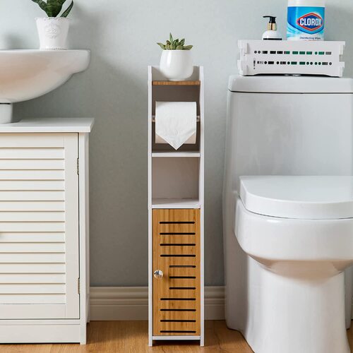 Toilet Paper Roll Holder for Bathroom with roller (Bamboo, 76cm) - Main Image