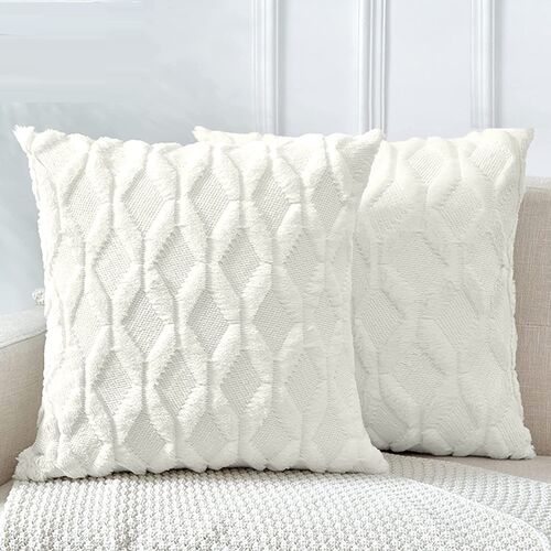 2 Pack Decorative Boho Throw Pillow Covers 45 x 45 cm (White) - Main Image