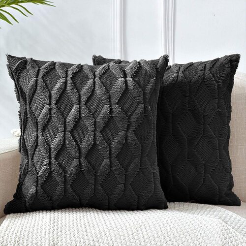 2 Pack Decorative Boho Throw Pillow Covers 45 x 45 cm (Black) - Main Image