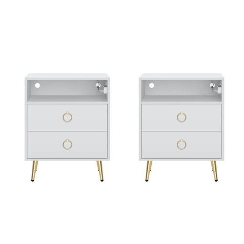 Amelia Modern LED Bedside table with USB and power socket white x 2 - Main Image