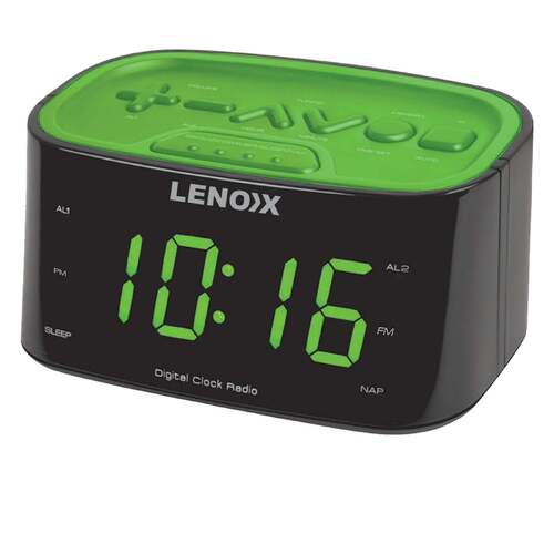 Smartphone-Charging Alarm Clock & FM Radio (Green) w/ USB Port - Main Image