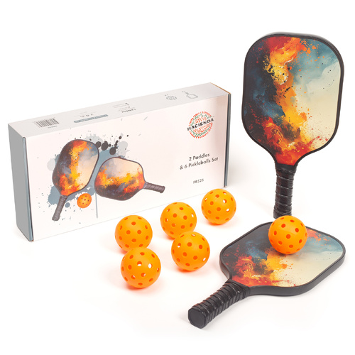 Pickleball Set with 6 Aerodynamic Balls and 2 Fiberglass Paddles - Main Image