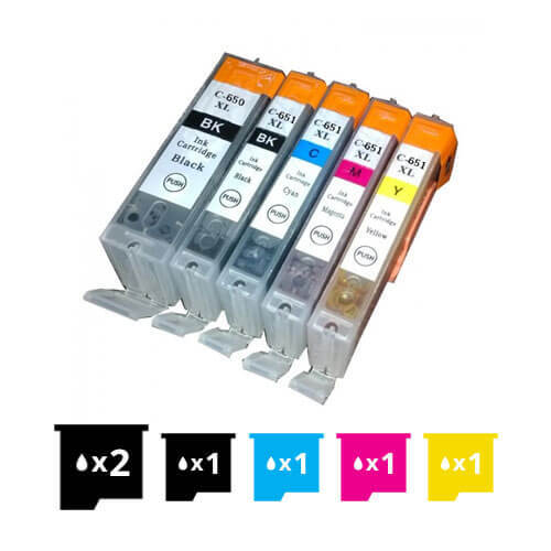 Compatible Premium 6 Pack PGI-650XL CLI-651XL High Yield Inkjet Cartridges [2BK,1PBK,1C,1M,1Y] - for use in Canon Printers - Main Image