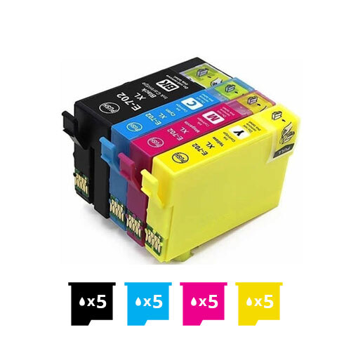 Compatible Premium 20 Pack Epson 702XL Compatible High Yield Inkjet Cartridges Combo [5BK,5C,5M,5Y] - for use in Epson Printers - Main Image