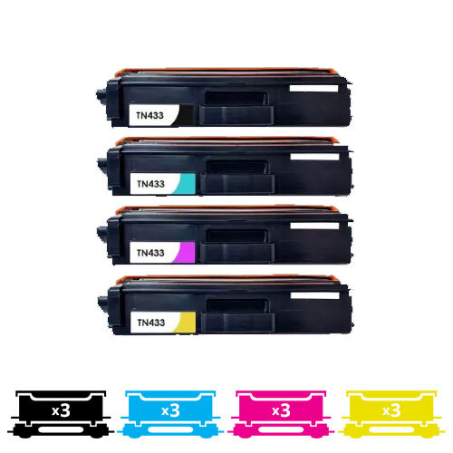 Compatible Premium 12-Pack Brother TN443 Compatible Toner Combo [3BK,3C,3M,3Y] - for use in Brother Printers - Main Image