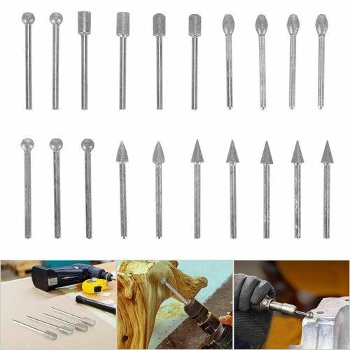 20pcs Diamond Grinding Heads Mini Drill Burrs Bit Set 3mm Shank for Rotary Tool - Main Image