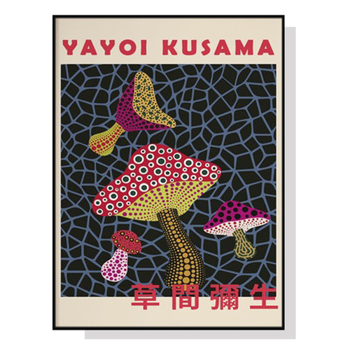 Wall Art Mushroom By Yayoi Kusama Black Frame Canvas 70cmx100cm - Main Image