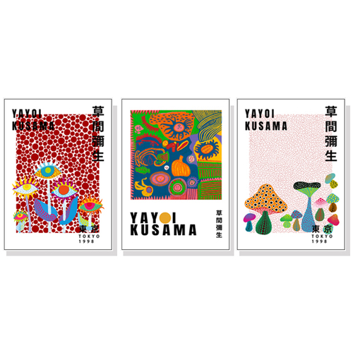 Wall Art 40cmx60cm By Yayoi Kusama 3 Sets White Frame Canvas - Main Image