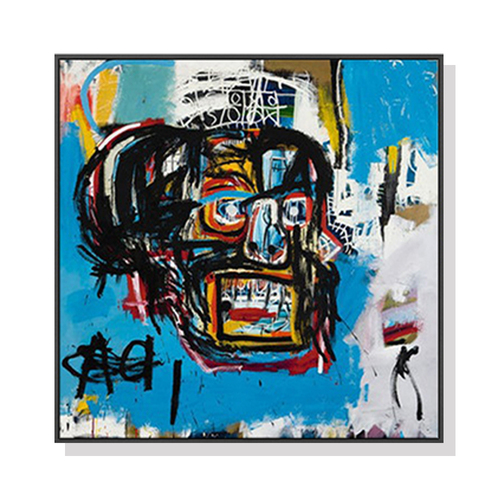 Wall Art 60cmx60cm Blue Head By Basquiat Black Frame Canvas - Main Image