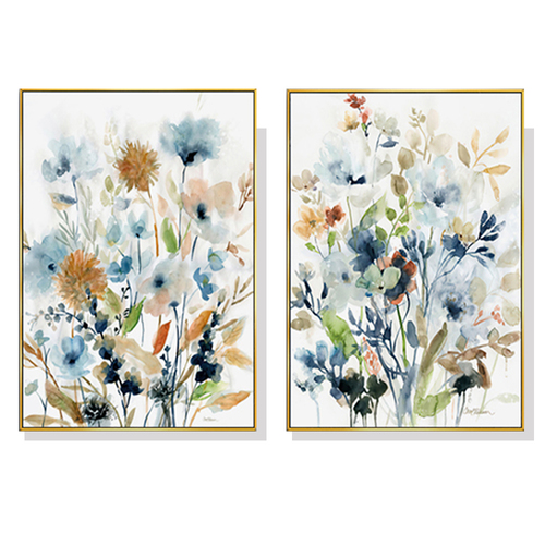 Wall Art 50cmx70cm Colourful Floras Watercolour style 2 Sets Gold Frame Canvas - Main Image