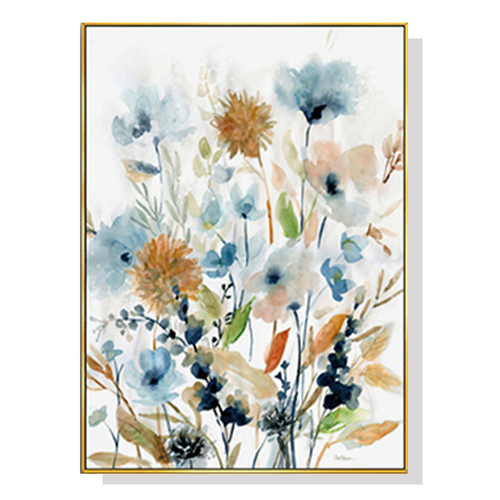 Wall Art 70cmx100cm Colourful Floras Watercolour style I Gold Frame Canvas - Main Image