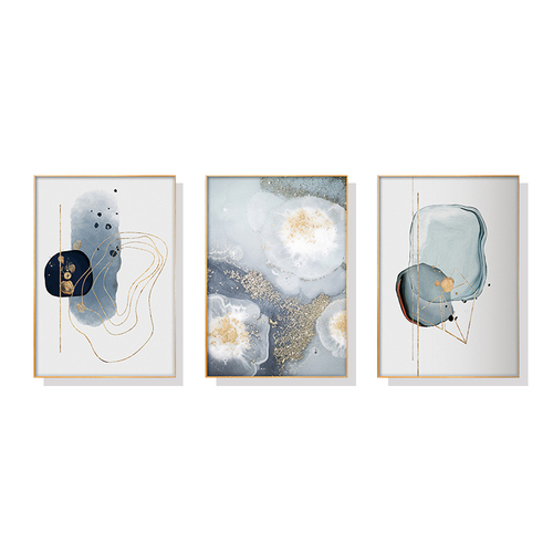 Wall Art 50cmx70cm Marbled Light Grey 3 Sets Gold Frame Canvas - Main Image
