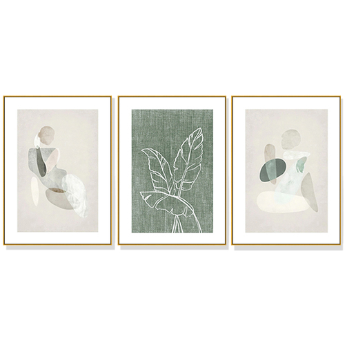 Wall Art 50cmx70cm Abstract body and leaves 3 Sets Gold Frame Canvas - Main Image
