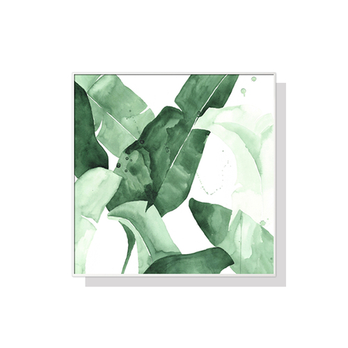 Wall Art 60cmx60cm Tropical Leaves Square Size White Frame Canvas - Main Image