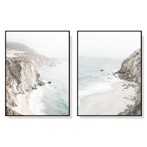 Wall Art 50cmx70cm Mountain Beach 2 Sets Black Frame Canvas - Main Image