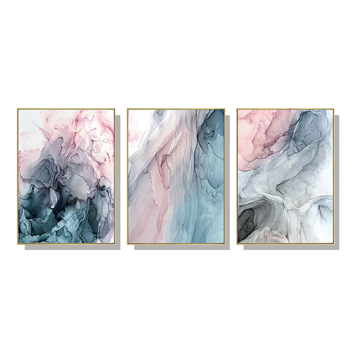 Wall Art 40cmx60cm Colorful Ink Abstract 3 Sets Gold Frame Canvas - Main Image
