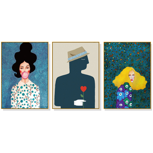 Wall Art 50cmx70cm Modern Figure 3 Sets Gold Frame Canvas - Main Image