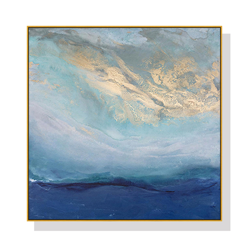 Wall Art 50cmx50cm Abstract gold blue square size Gold Frame Canvas - Main Image