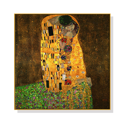 Wall Art 70cmx70cm Kissing by Gustav Klimt Gold Frame Canvas - Main Image