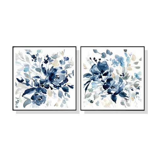 Wall Art 60cmx60cm Indigo Garden By Carol Robinson 2 Sets Black Frame Canvas - Main Image